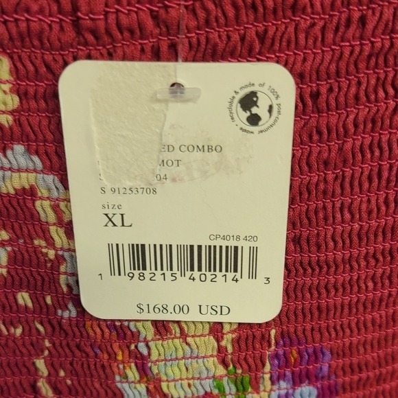 Free People Floral Smocked Midi Dress Burgundy Red XL/XS New With Flaws - Picture 9 of 15